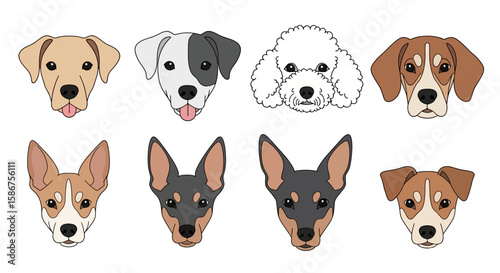 Variety of Dog Breeds Illustration Explore Cute and Diverse Canine Faces for Your Designs