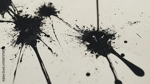 Monochrome Ink Splatter: Dynamic Black Spots on White Canvas Video Element