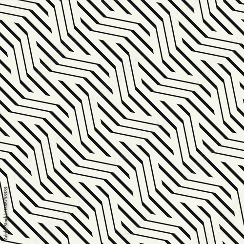 Vector seamless pattern with geometric zigzag. Endless, stylish striped print. Bold, monochrome rhythmic background. Weaved grid. Thin, interlaced design.. Can be used as a swatch for Illustrator.