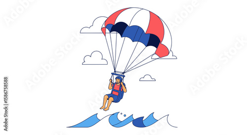 Exhilarating Watersports Experience Parachuting Adventure Over Ocean With Blue Waves
