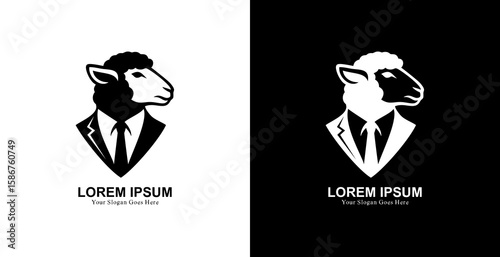 Professional black suit sheep head logo design