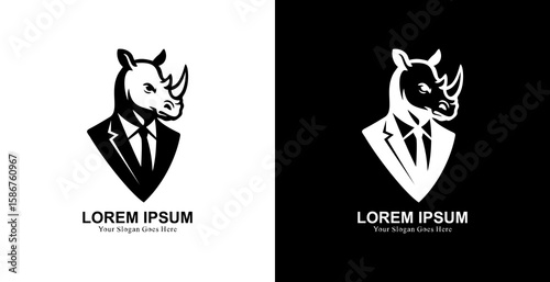 Professional black suit rhino head logo design