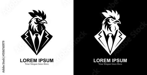 Professional black suit rooster head logo design