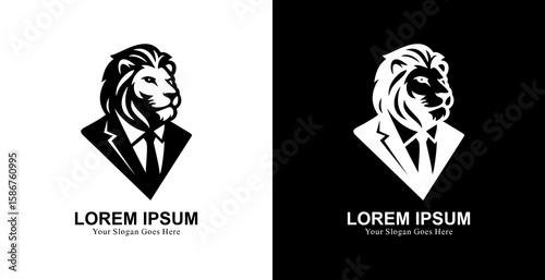 Professional black suit lion head logo design