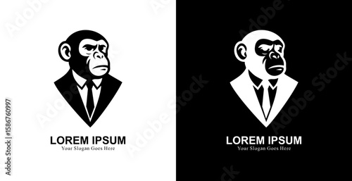Professional black suit monkey head logo design