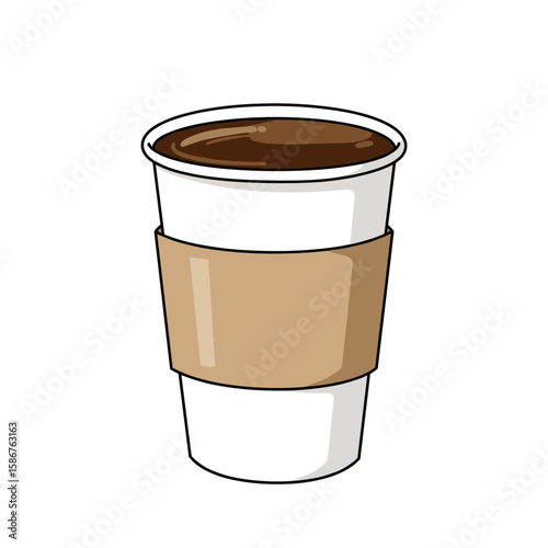 Paper cup with sleeve filled with hot coffee  