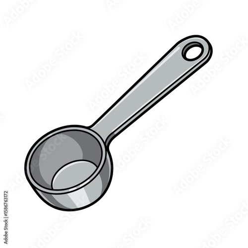 Metal coffee scoop on transparent background for coffee shop concept  