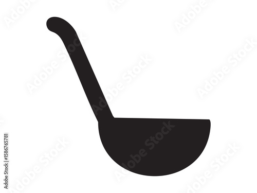 Black silhouette of ladle isolated on white background, graphic illustration. concept of kitchen utensil, cooking tool, soup ladle, serving, icon, logo, design element