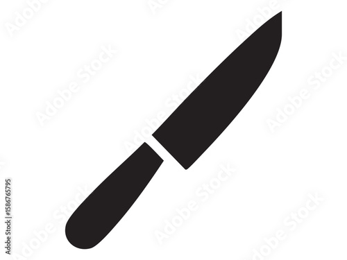 Black silhouette of kitchen knife isolated on white background, graphic illustration. concept of cooking tool, culinary, sharp blade, utensil, chef equipment, design element
