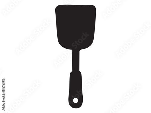 Black silhouette of kitchen spatula, isolated on white background, graphic illustration. concept of cooking utensil, chef's tool, kitchenware, icon, logo, design element