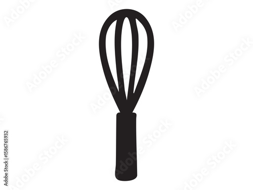 Black silhouette of kitchen whisk, isolated on white background, graphic illustration. concept of cooking, baking tool, kitchen utensil, culinary art, household item