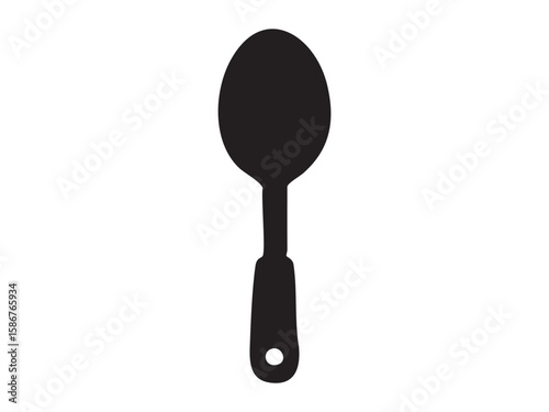 Black silhouette of a spoon isolated on white background, graphic illustration. concept of kitchen utensil, cutlery, eating tool, icon, logo, design element
