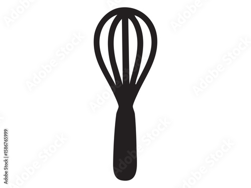 Black silhouette of whisk isolated on white background, graphic illustration. concept of kitchen tool, cooking, baking accessory, culinary utensil, icon, logo, design element