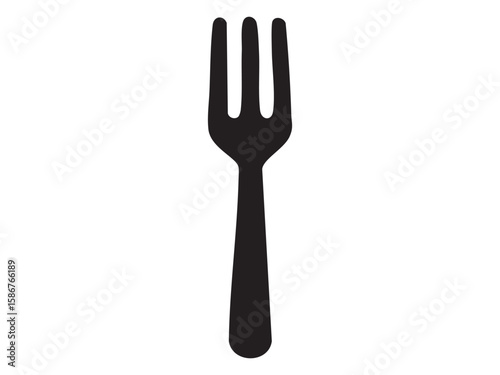 Black silhouette of fork isolated on white background, graphic illustration. concept of flatware, cutlery, dining utensil, kitchen tool, icon, logo, design element
