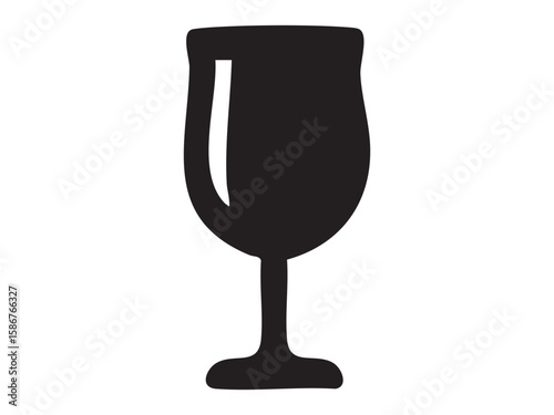 Black silhouette of wine glass, isolated on white background, graphic illustration. concept of drinkware, beverage, dining, icon, logo, design element, minimalist art