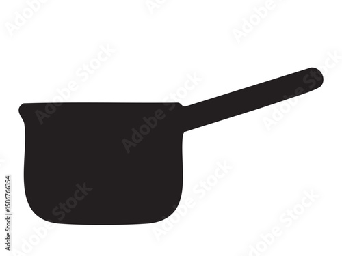 Black silhouette of saucepan on white background, graphic illustration. concept of cooking, kitchen utensil, cookware, culinary tool, icon, design element.