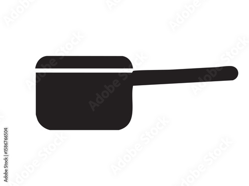 Black silhouette of cooking pan with long handle isolated on white background, graphic illustration. concept of kitchenware, cookware, cooking tool, icon, design element