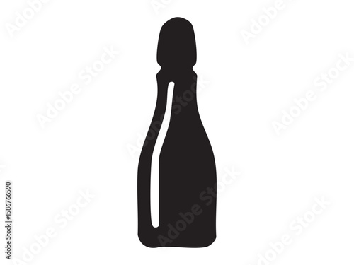 Black silhouette of sauce bottle isolated on white background, graphic illustration. Concept of condiment container, kitchen seasoning dispenser, cooking accessory, design element