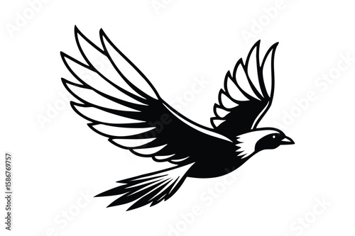 Black silhouette of a bird in flight flying wings