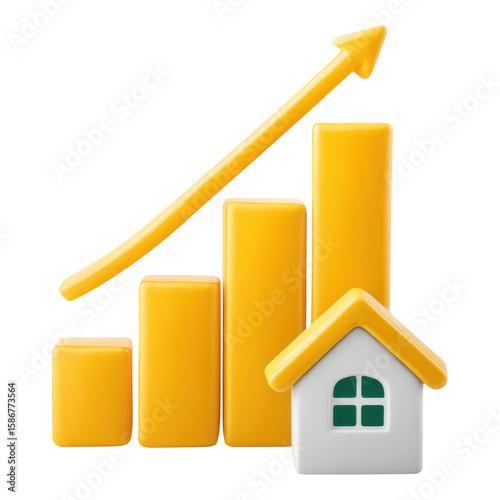 Optimistic property loan amortization schedule builds housing equity. rising bar graph shows financial growth and investment