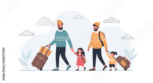 Happy Family Vacation With Father And Daughter Going For Holiday Together