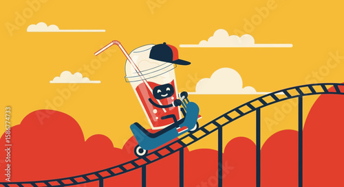 Happy Juice Adventures: A Cartoon Beverage Rides the Rollercoaster of Fun