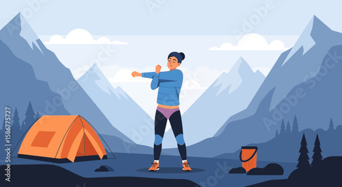 Morning Exercise In The Mountains Promoting A Healthy Lifestyle And Outdoor Adventures