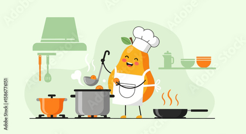 Happy Pear Chef Cooking Delicious Meal In Kitchen With Cooking Utensils
