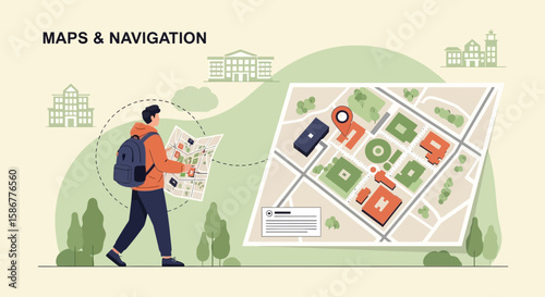 Student Navigating Campus With Map Illustration For Education And Orientation Events