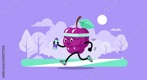 Happy Raspberry Doing Workout in Park With Bottle For Body Health Lifestyle