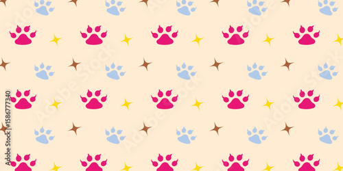 Colourful paw print seamless pattern. Template for your design, wrapping paper, card, poster, banner, flyer. Vector illustration