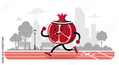 Pomegranate Character Enjoying Morning Jog On City Track For Health And Fitness