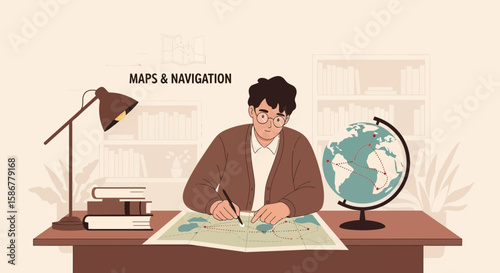 Man Planning A Route On A Map Adventure Concept Idea Travel Destination
