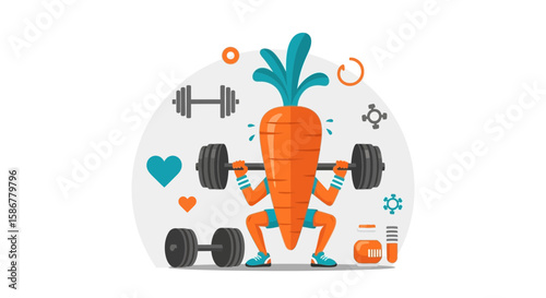 Healthy Lifestyle Concept Strong Carrot Lifting Weights For Fitness Training
