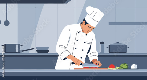 Professional Chef Prepares Ingredients In A Modern Kitchen For Delicious Culinary Delights