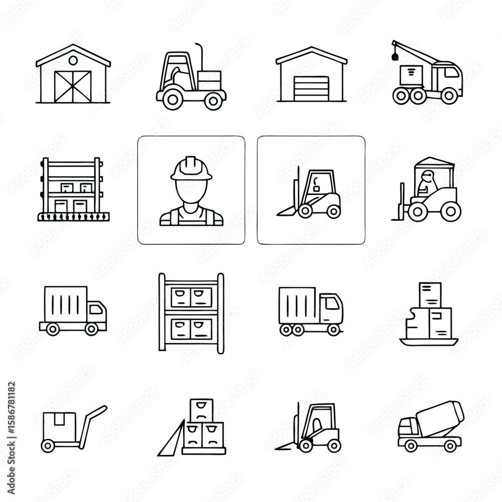 Fototapeta premium Warehouse and Logistics Icons forklift truck