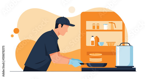 Pancakes Preparation With Professional Cook For Restaurant Business Concept Design