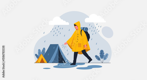Rainy Day Adventure Camping Trip Featuring A Person Wearing A Poncho
