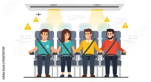 Passengers Buckled Safety Belts On Commercial Flight Enjoying The Trip