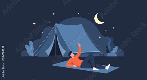 Serene Night Under The Stars Man Camping Enjoying Wilderness Adventure