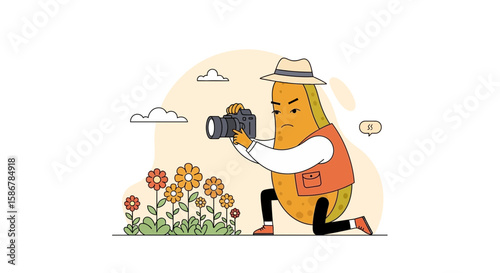 Serious Avocado Photographer Capturing Floral Scenery Outdoors On A Bright Day