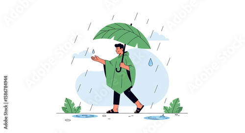 Refreshing Illustration Of Person In Rain Gear Walking During A Rainstorm