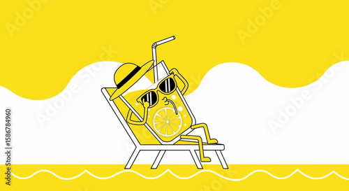 Refreshing Lemonade Character Enjoying Summer Vacation on Beach Chair