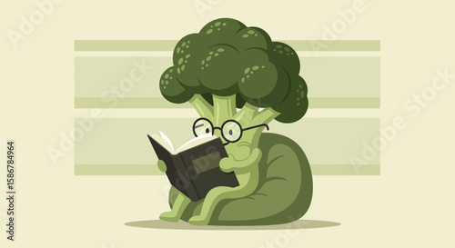 Intellectual Broccoli Enjoying A Good Book On A Comfortable Beanbag Chair