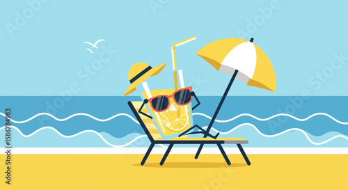 Refreshing Lemonade Character Relaxing On Beach Chair Enjoying Summer Vacation