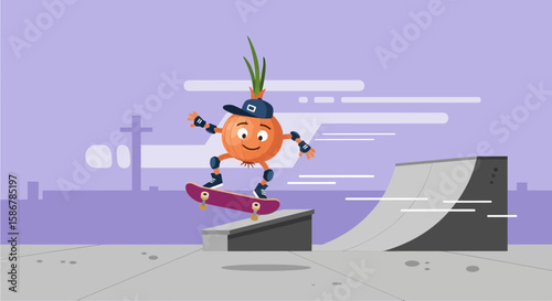 Skateboarding Onion Athlete Performing Stunts At The Urban Skatepark