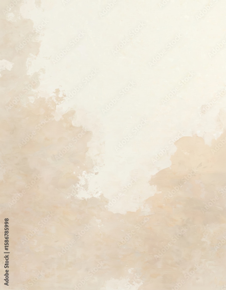 Fototapeta premium Abstract neutral background texture featuring delicate paint brush strokes in soft, natural colors like beige, ivory, ecru. Elegant canvas art conveys gentle, artistic feel perfect for invitations,
