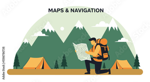 Man With Backpack Hiking Exploring New Destinations In Nature Mountain Camping