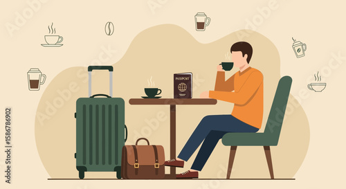 Relaxing Before Journey Vector Illustration Suitable For Vacation Or Business Trip