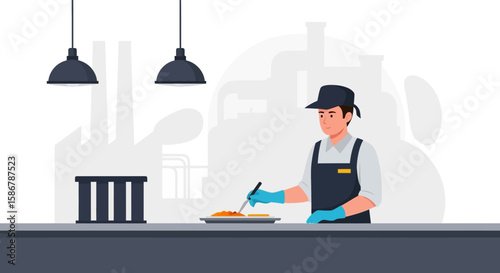 Man Working In Industry With Food Under Industrial Lighting Background
